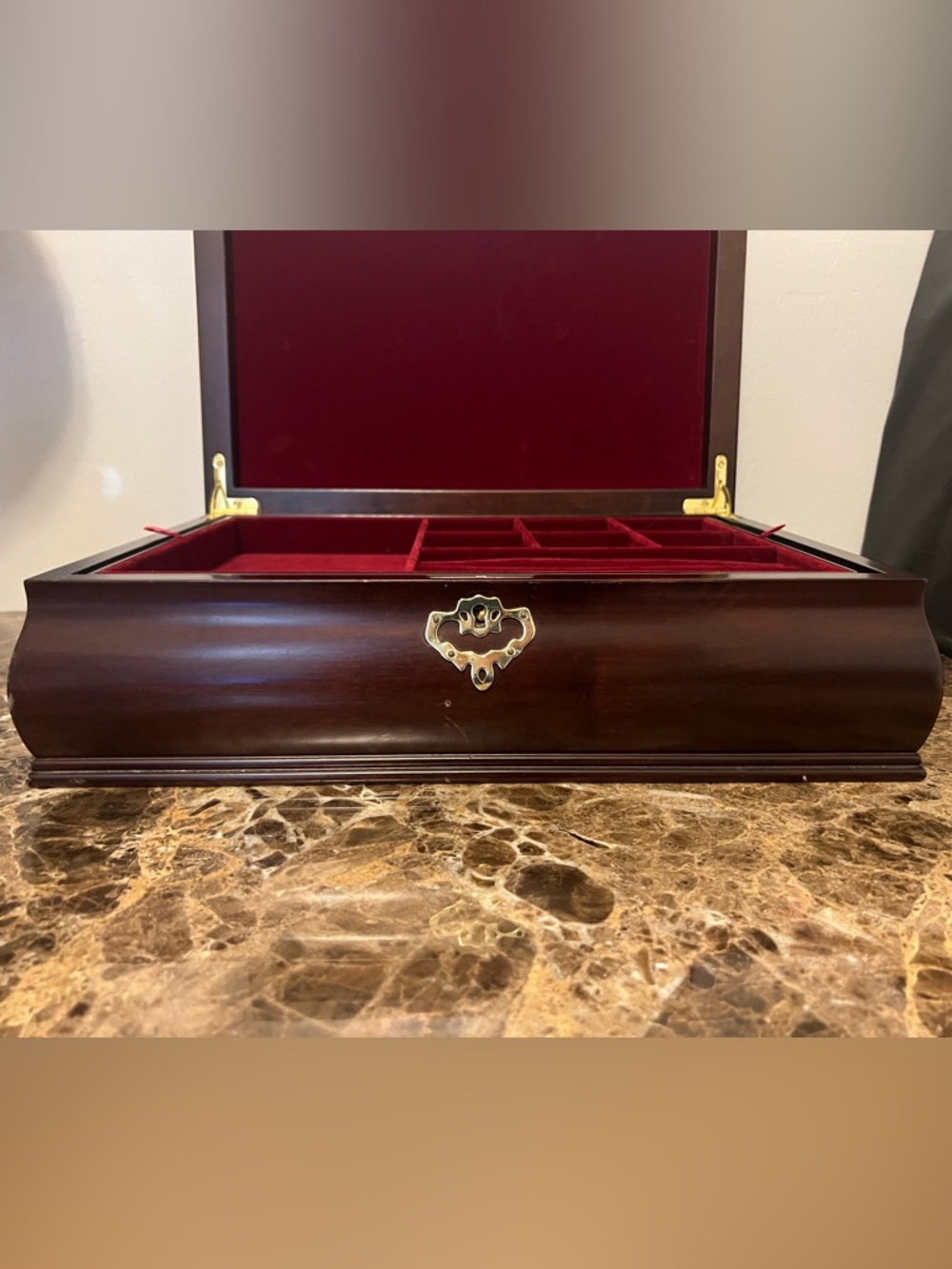 Wooden Jewelry Box Organizer w/ Red Velvet Lining – Lift-Out Tray & Ring Slots - Picture 9 of 16